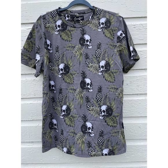 coastal Other - NEW Coastal T-shirt Skull Pineapple Crew Neck Shirt Medium Gray Skeleton Spooky